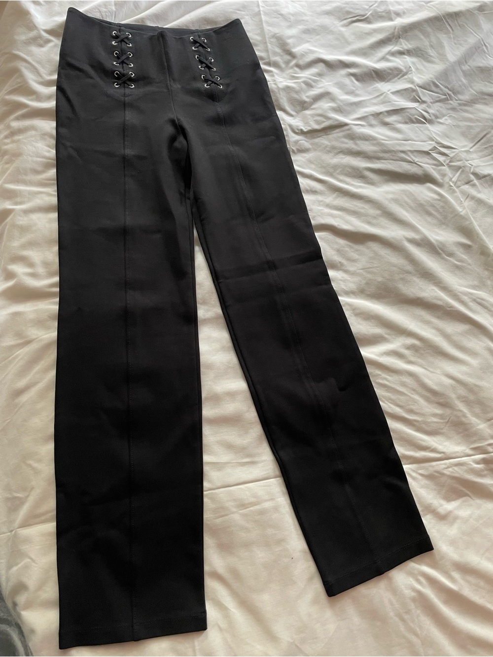 Peter Nygard Black High-Waist Lace-Up Wide-Leg Pants